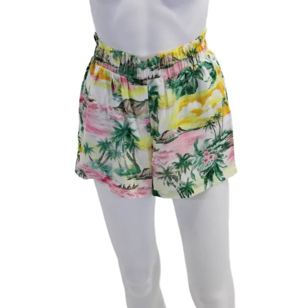 BB Dakota x Steve Madden Womens Palm Tree Sunset Shorts White Multi Size XS